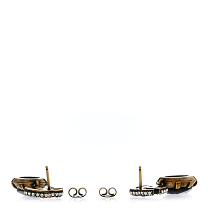 Gucci Metal Crystal Double G Drop Earrings Black Gold 3 of 5