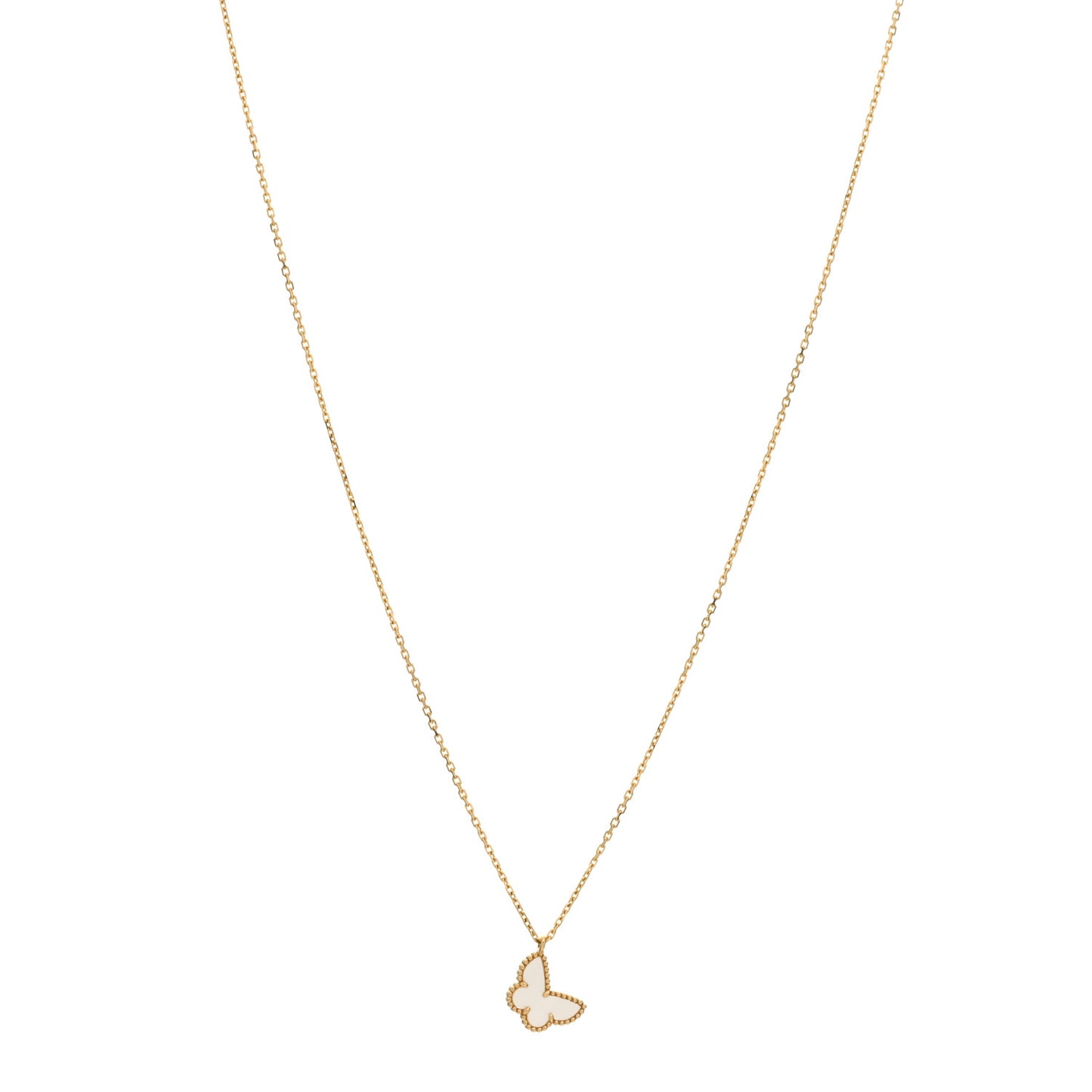 18K Yellow Gold Mother of Pearl Sweet Alhambra Butterfly Pendant Necklace