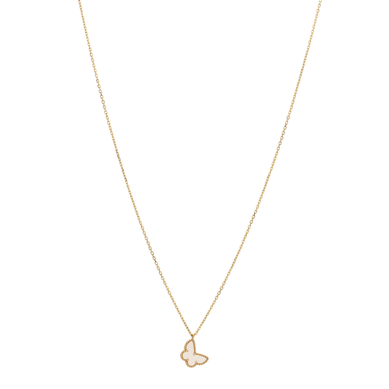 Van Cleef & Arpels 18K Yellow Gold Mother of Pearl Sweet Alhambra Butterfly Pendant Necklace 1 of 3