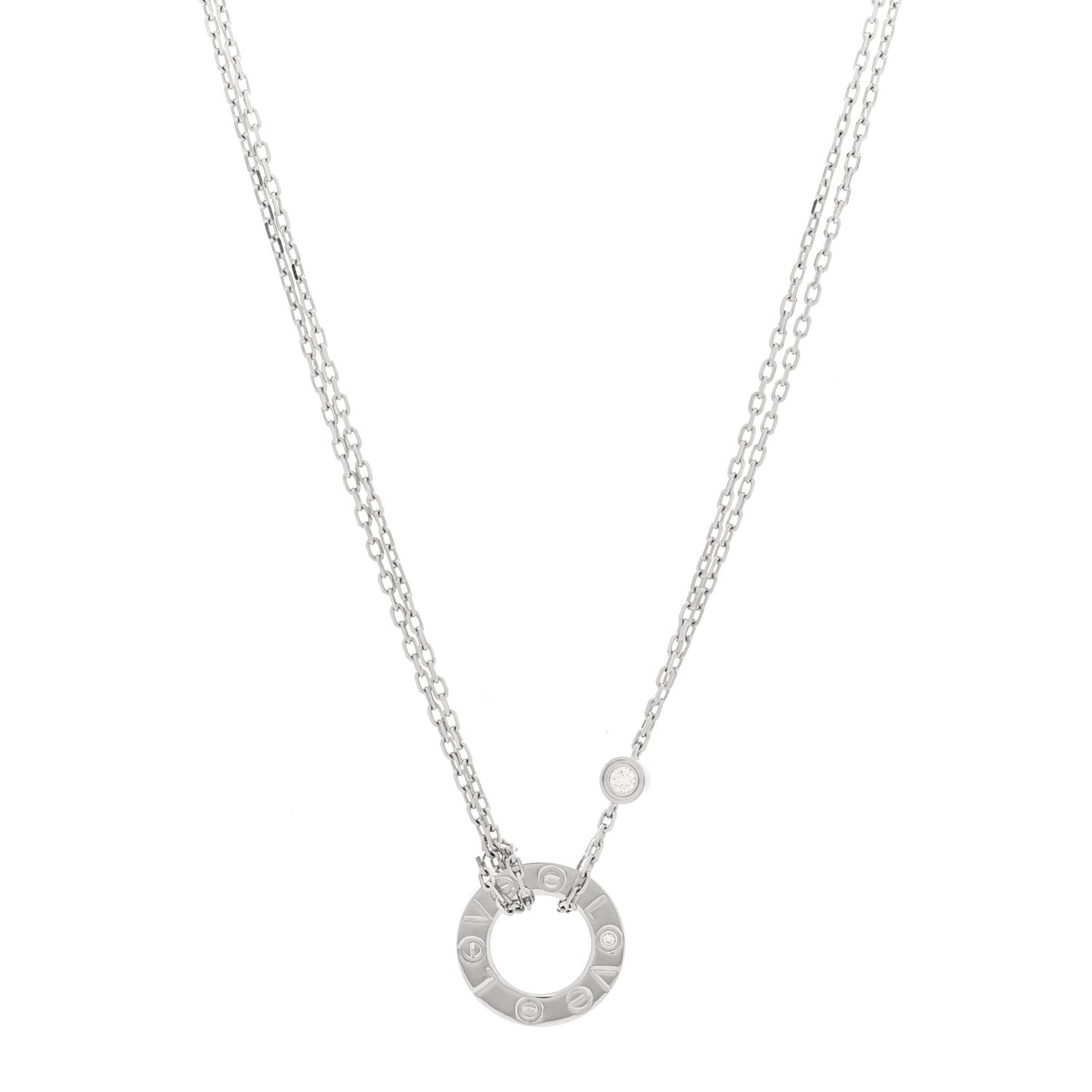 18K White Gold 2 Diamond LOVE Necklace