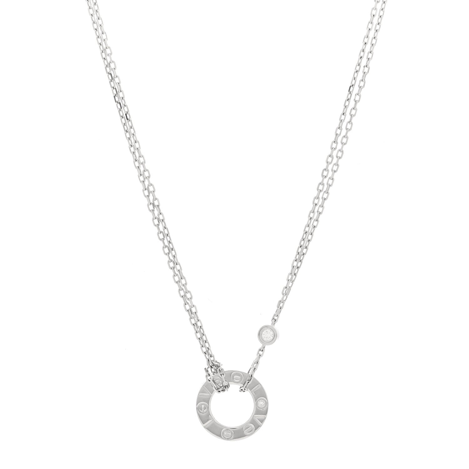 Cartier 18K White Gold 2 Diamond LOVE Necklace 1 of 4
