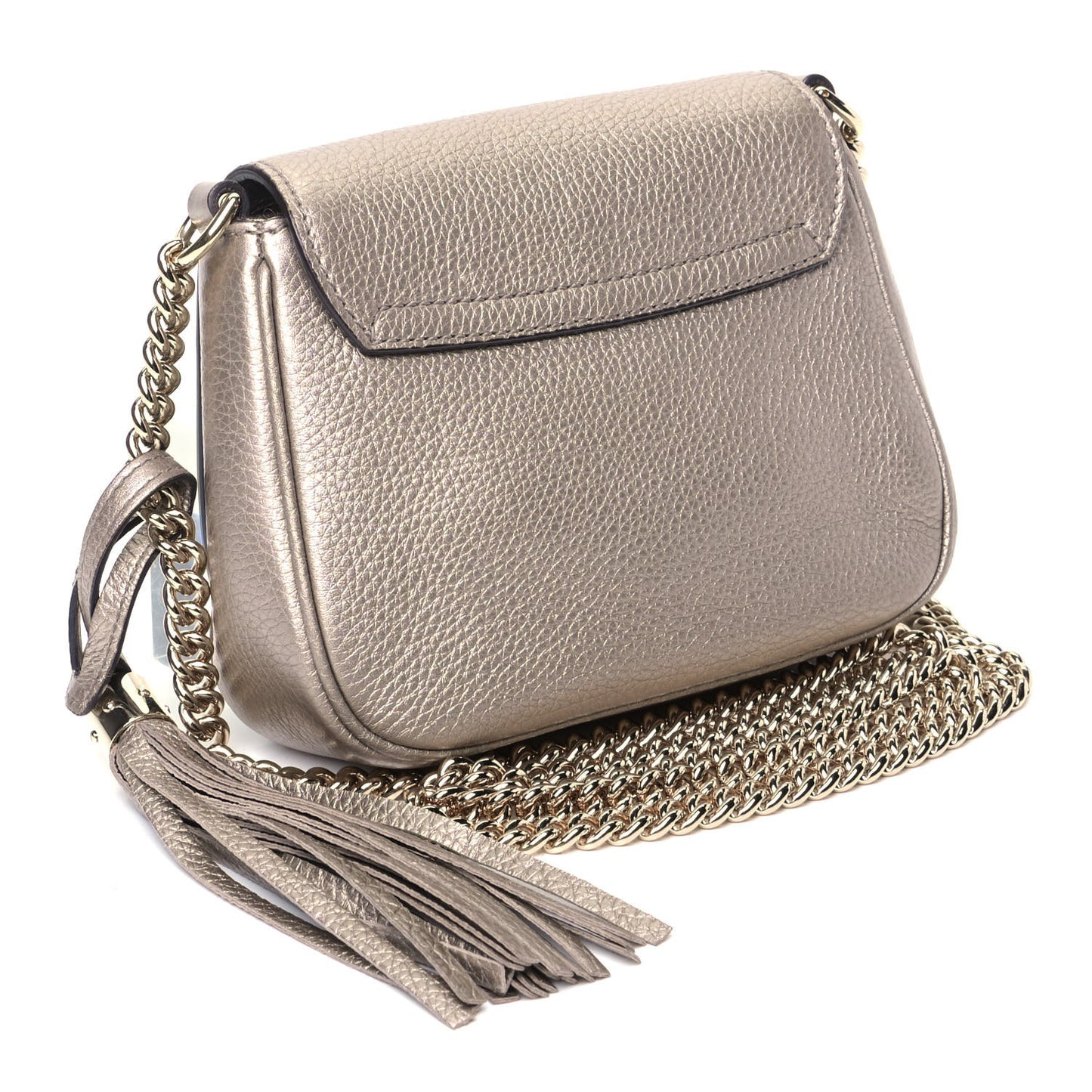 Metallic Pebbled Calfskin Small Soho Flap Crossbody Golden Beige