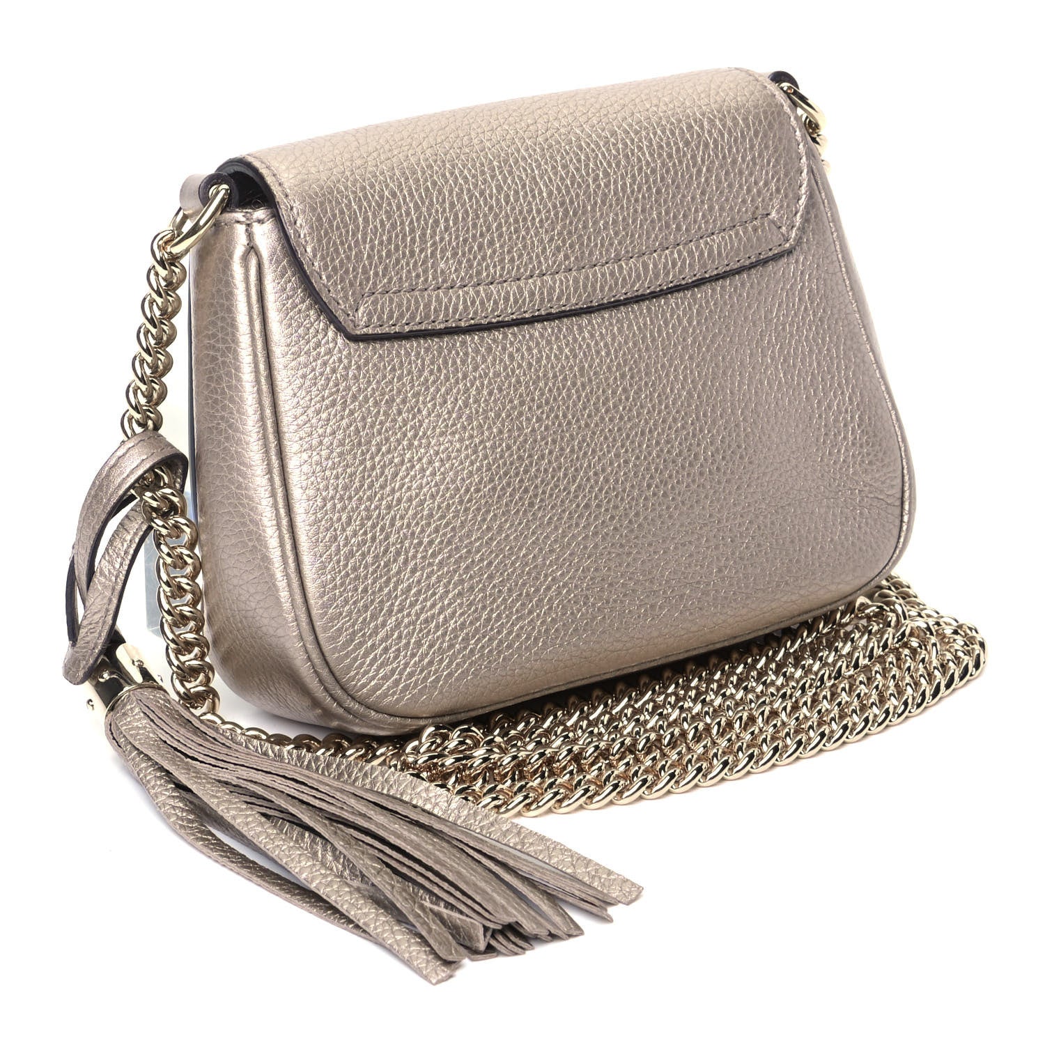 Gucci Metallic Pebbled Calfskin Small Soho Flap Crossbody Golden Beige 2 of 7