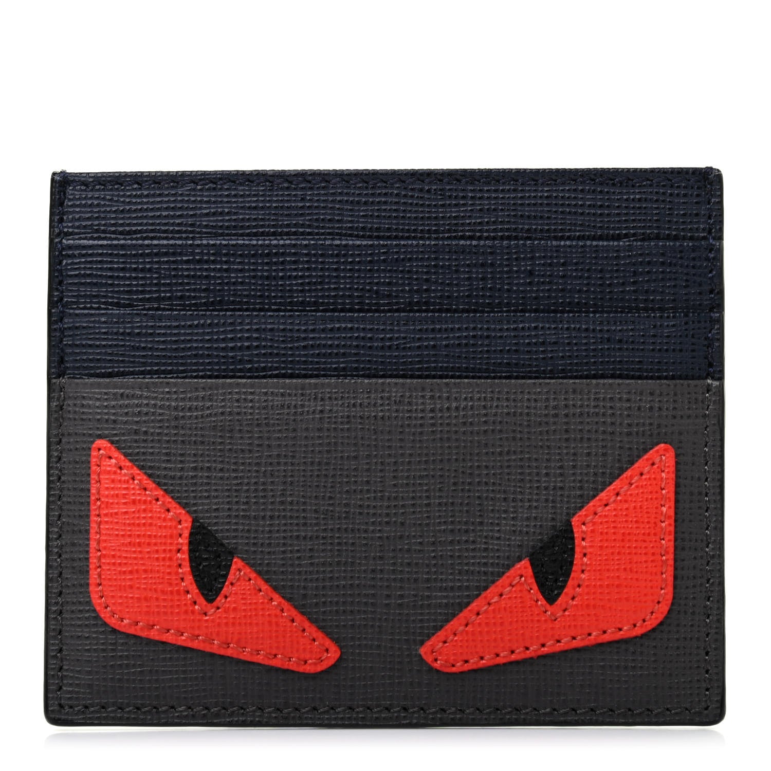 Fendi Vitello Elite Monster Eyes Inlay Card Holder Asfalto Papavero Black 1 of 8