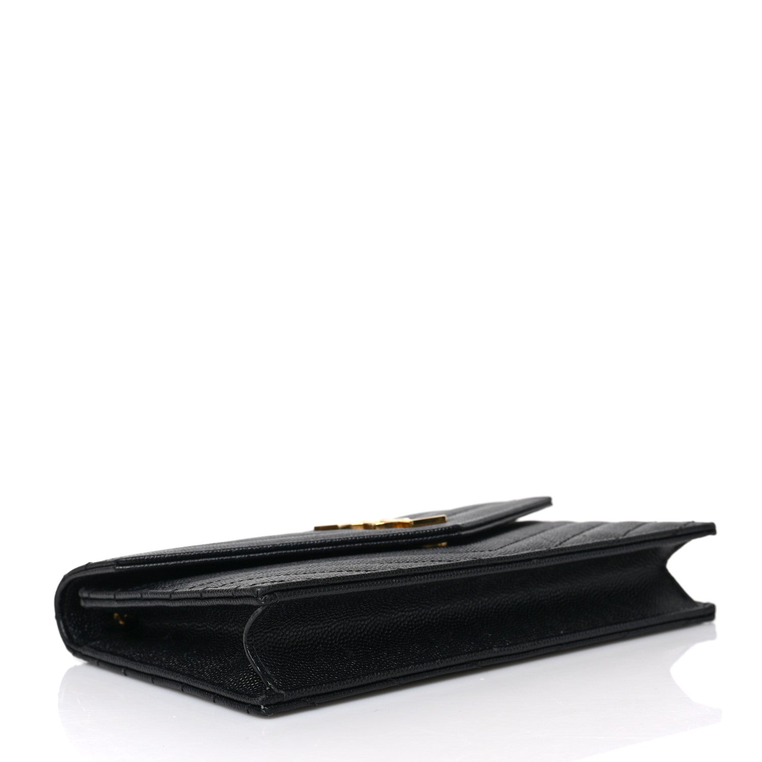 Saint Laurent Grain De Poudre Matelasse Chevron Monogram Envelope Chain Wallet Black 5 of 12