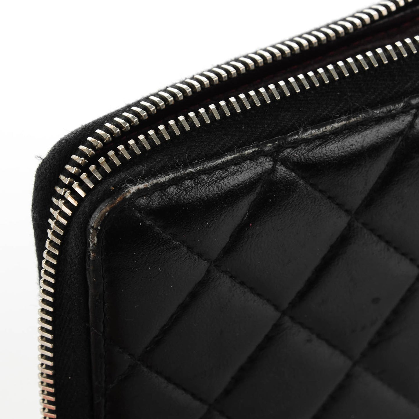 Lambskin Quilted Zip Around Organizer Wallet Black