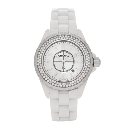 Chanel Stainless Steel Ceramic Diamond Pave Bezel 33mm J12 Quartz Watch White 1 of 5