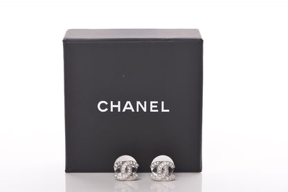 Chanel Crystal Mini Timeless CC Earrings Silver 5 of 5