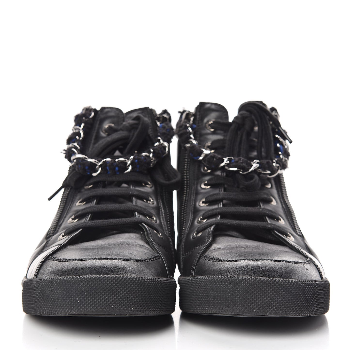 Lambskin Tweed Zipped Sneakers 38 Black Blue