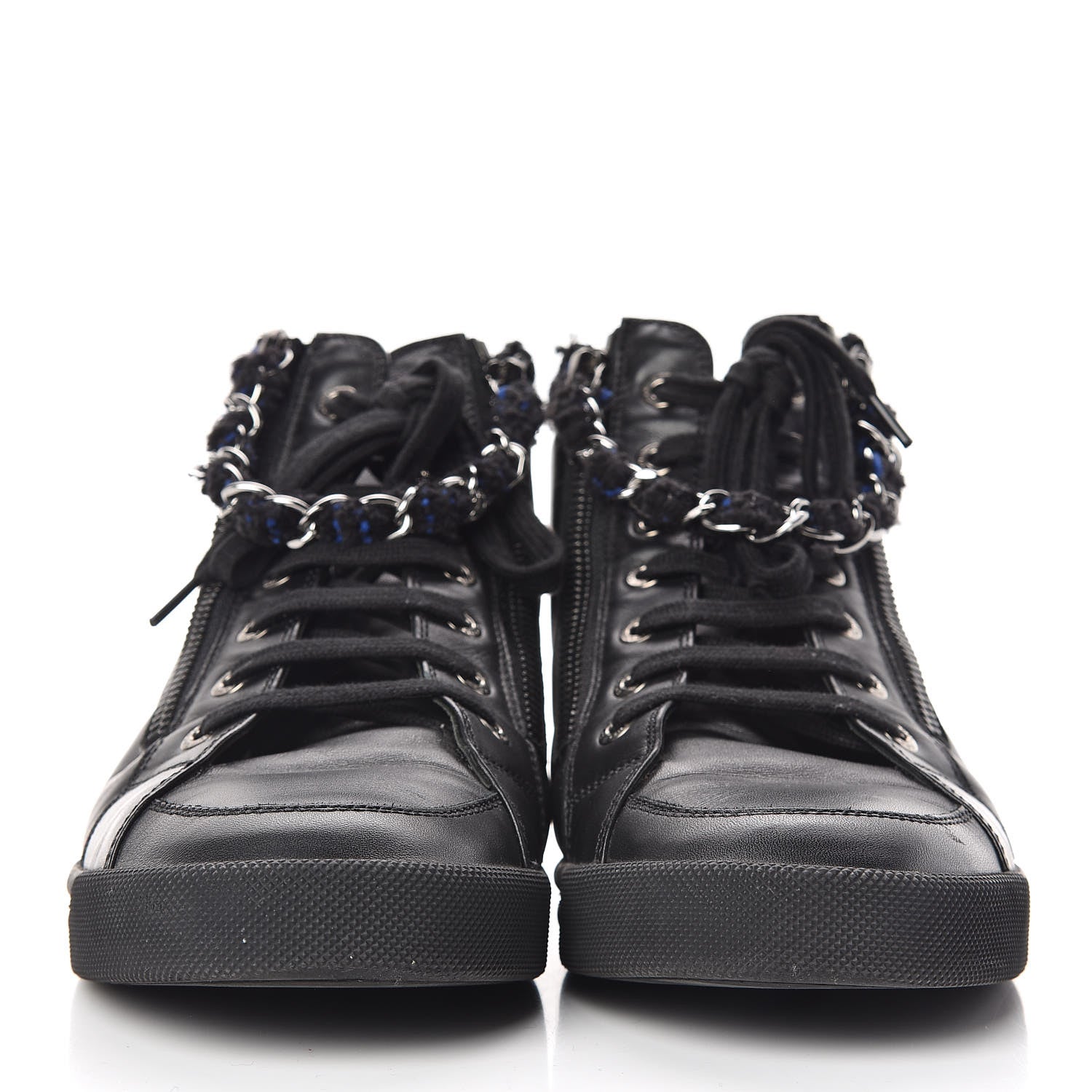 Chanel Lambskin Tweed Zipped Sneakers 38 Black Blue 2 of 11