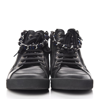 Chanel Lambskin Tweed Zipped Sneakers 38 Black Blue 2 of 11