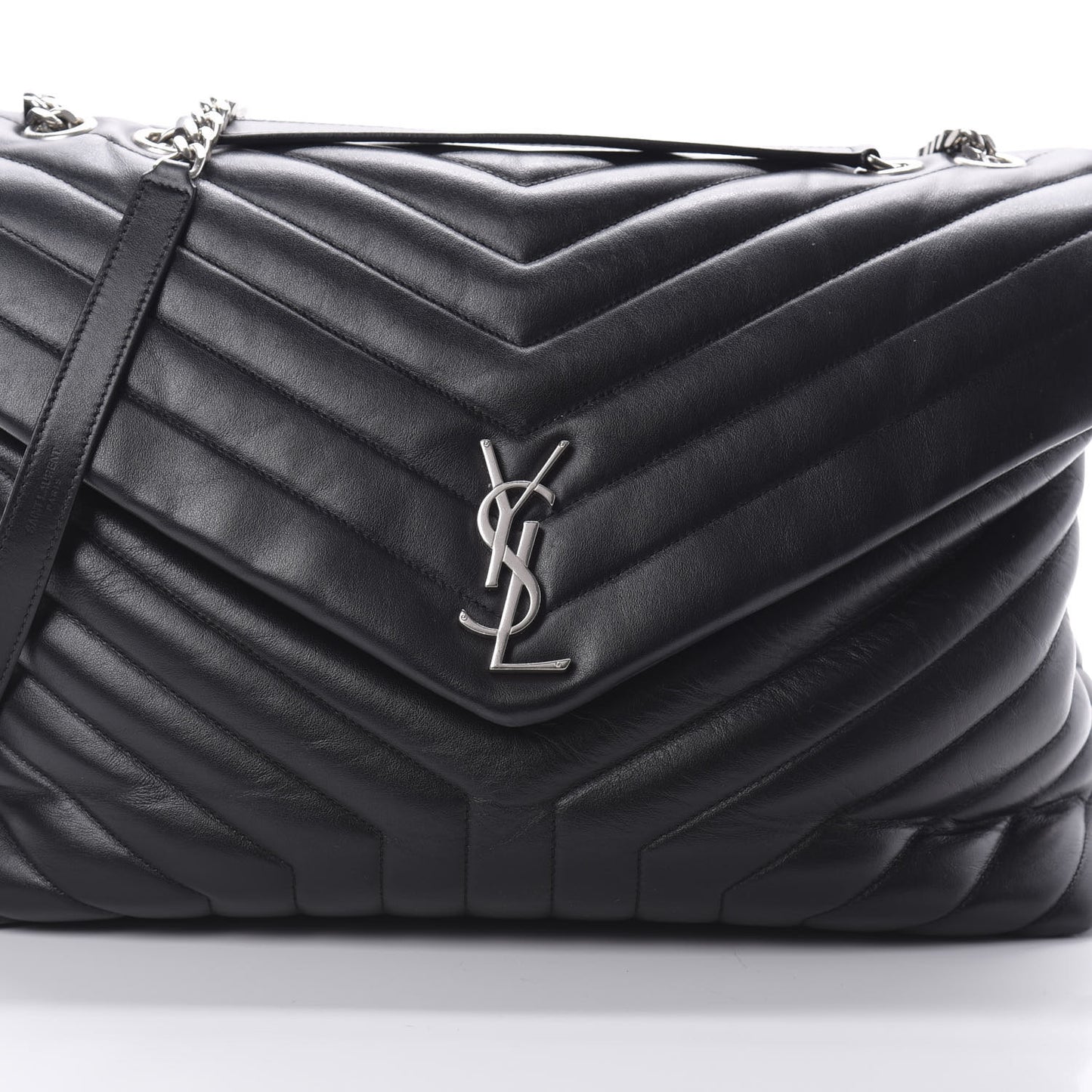 Calfskin Y Quilted Monogram Large Loulou Chain Satchel Black