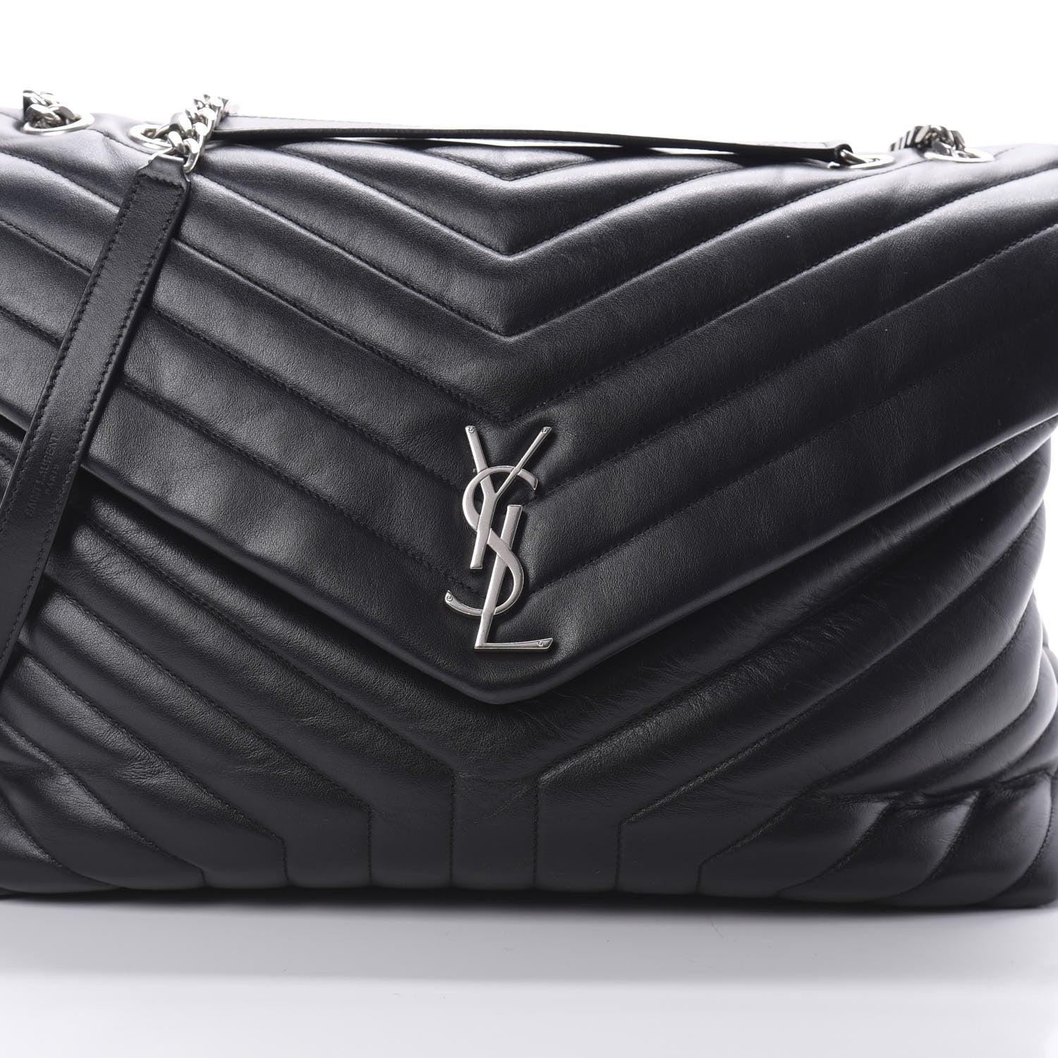 Saint Laurent Calfskin Y Quilted Monogram Large Loulou Chain Satchel Black 8 of 11