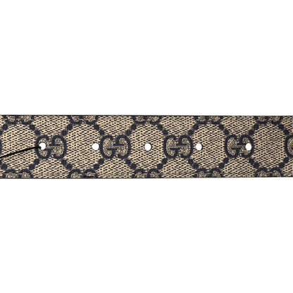 Gucci GG Supreme Monogram Plutone Calfskin Palladium Double G Reversible 30mm Belt 90 36 Beige Blue 5 of 7