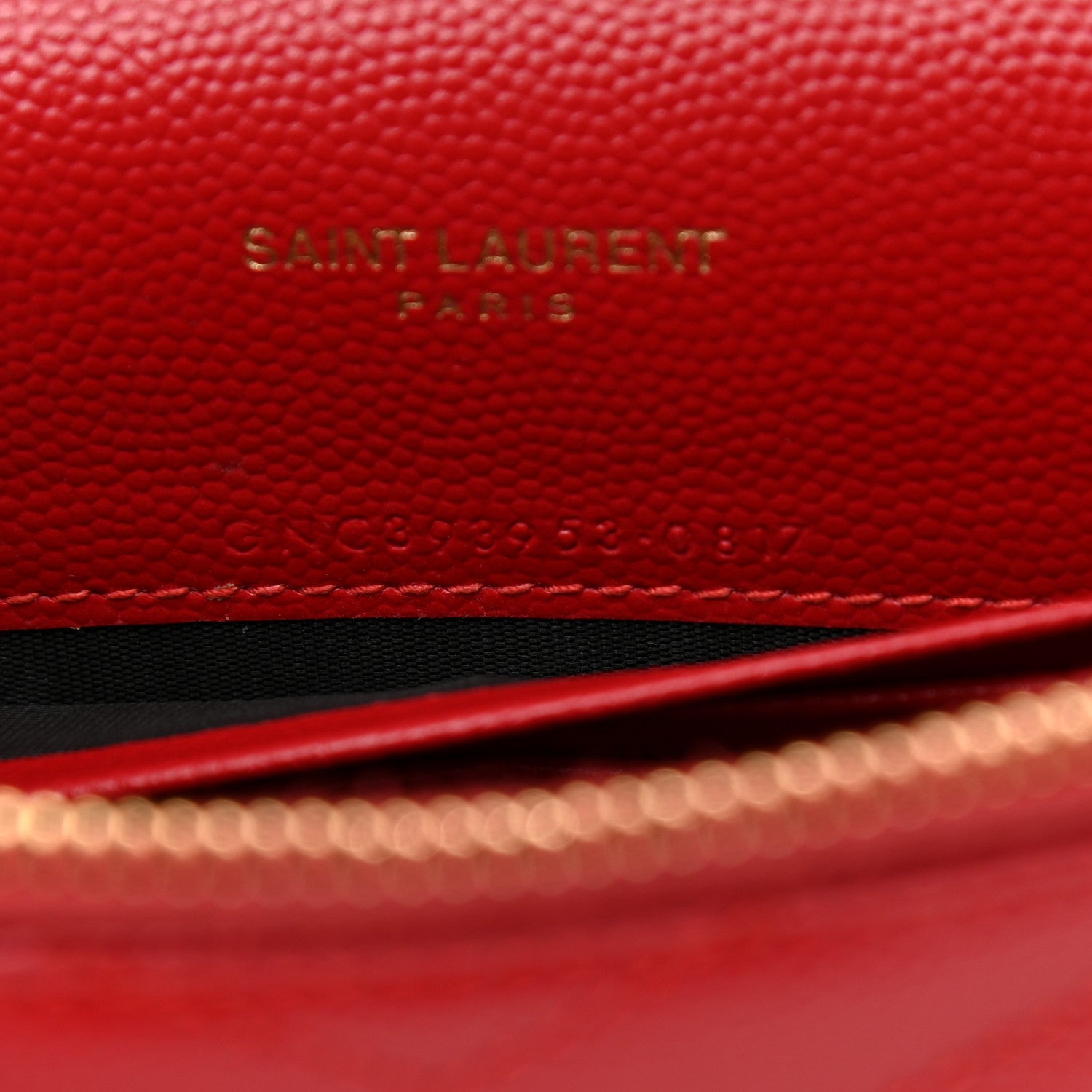 Saint Laurent Grain De Poudre Matelasse Chevron Monogram Envelope Chain Wallet New Red 7 of 11