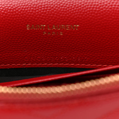Saint Laurent Grain De Poudre Matelasse Chevron Monogram Envelope Chain Wallet New Red 7 of 11