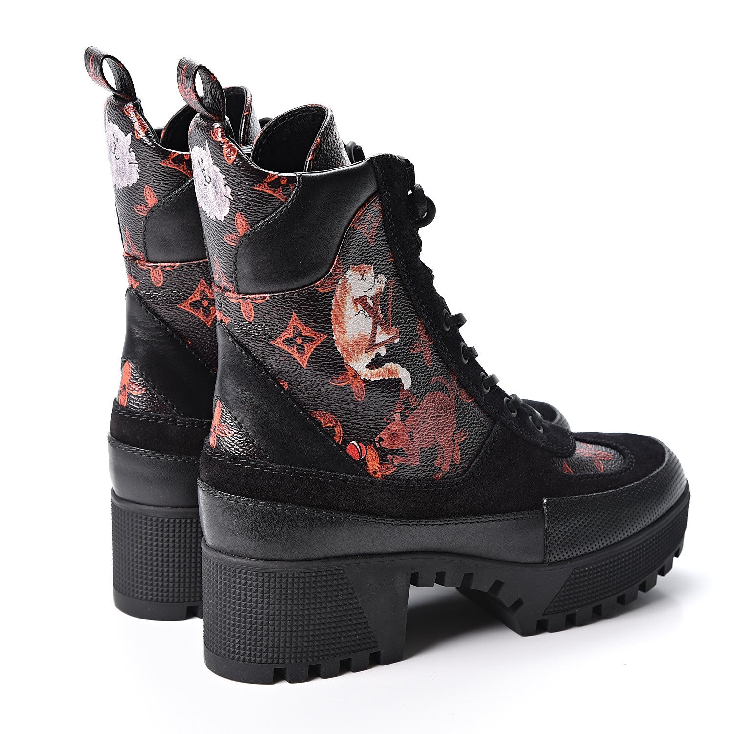 Louis Vuitton Suede Calfskin Catogram Laureate Platform Desert Boots 37 Black Marron 5 of 8