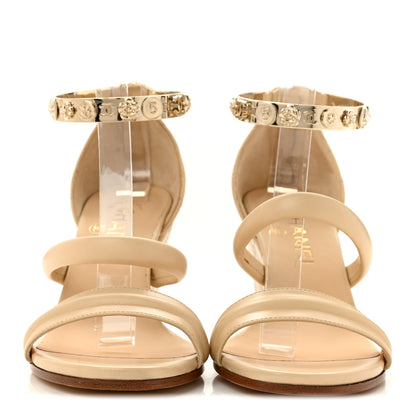 Chanel Calfskin Charms Wedge Sandals 36.5 Beige 3 of 11
