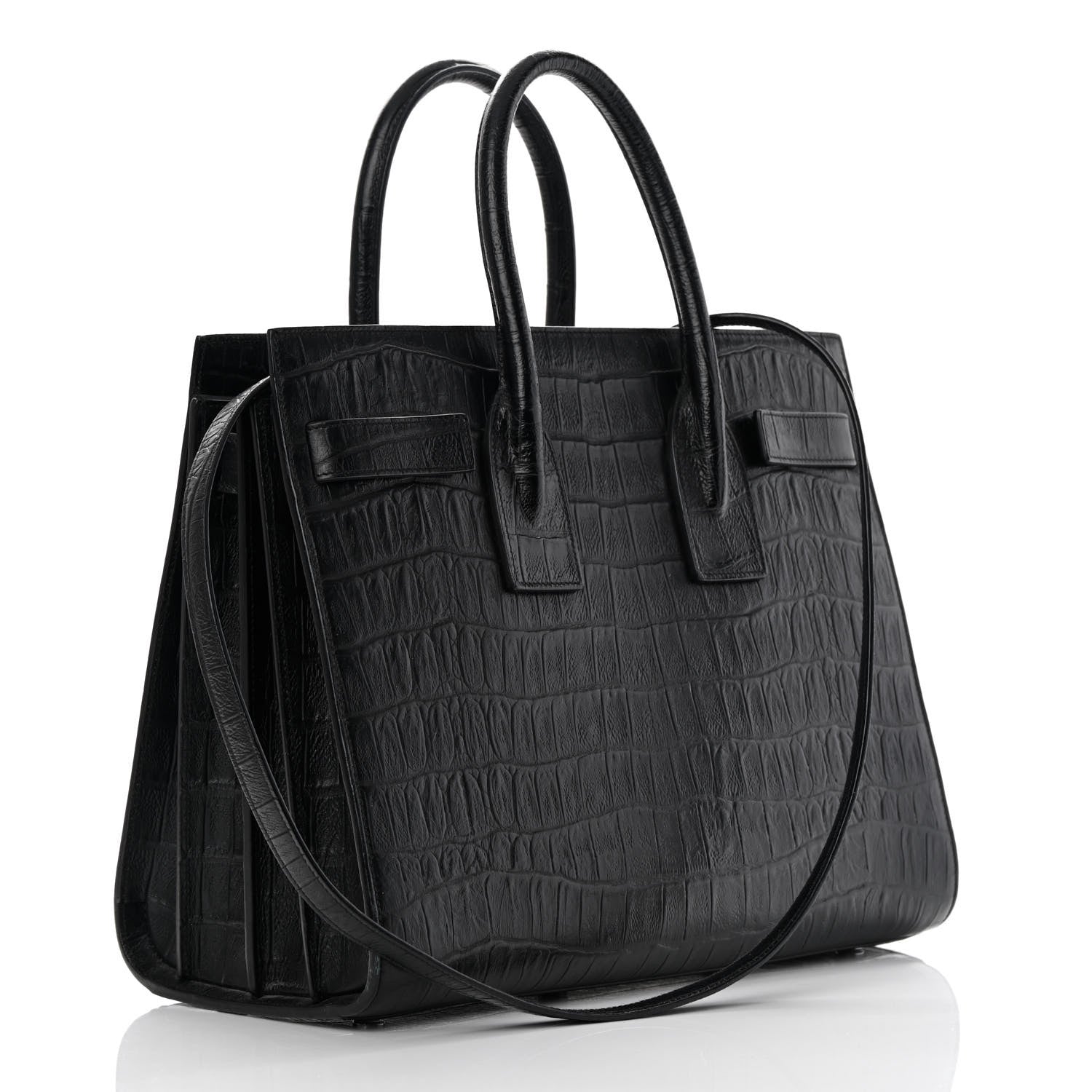 Saint Laurent Calfskin Crocodile Embossed Small Sac de Jour Black 2 of 13