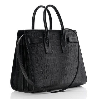 Saint Laurent Calfskin Crocodile Embossed Small Sac de Jour Black 2 of 13