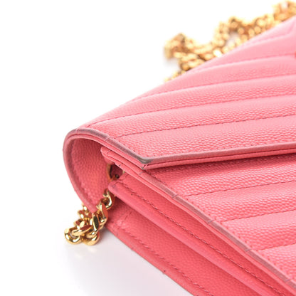 Saint Laurent Grain De Poudre Matelasse Chevron Monogram Chain Wallet Rose Clair 7 of 11