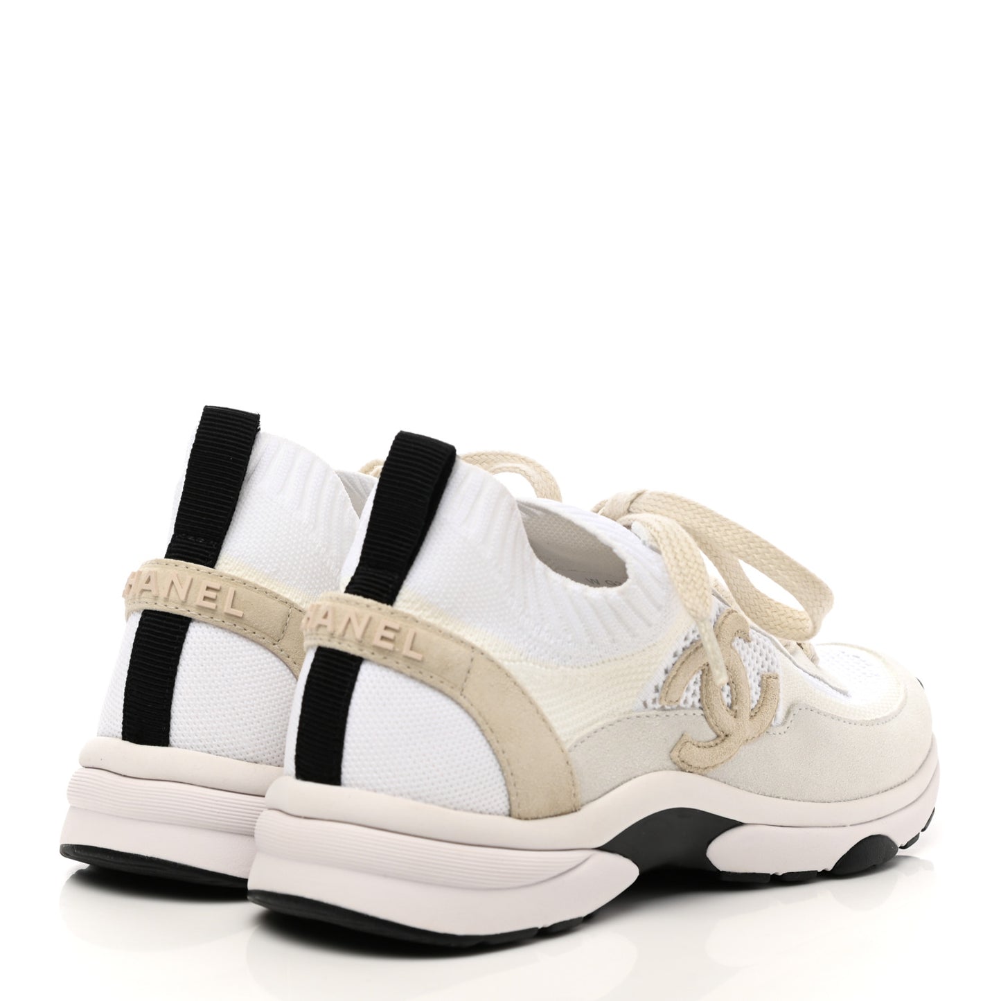 Mesh Suede Fabric Womens CC Sneakers 38 White Ivory Light Beige