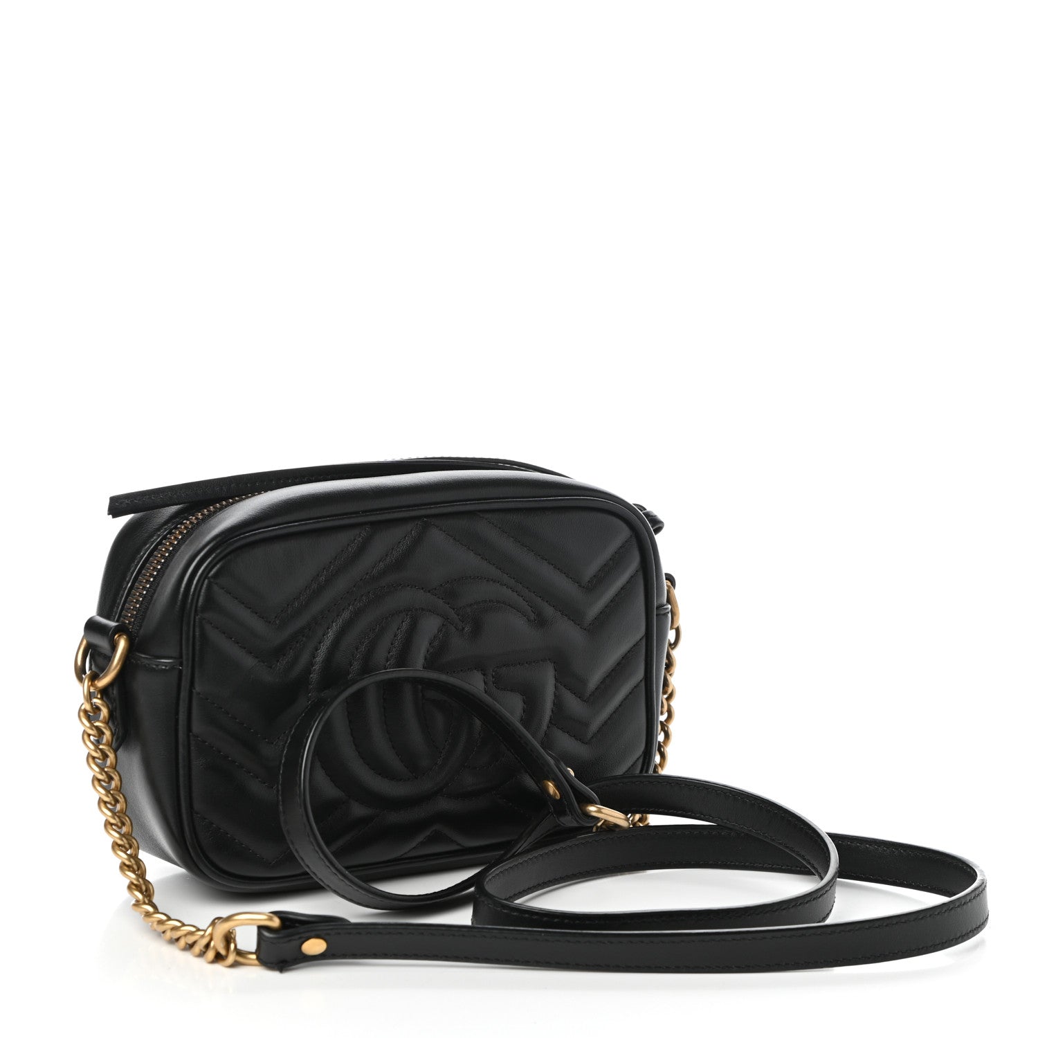Gucci Calfskin Matelasse Mini GG Marmont Chain Shoulder Bag Black 3 of 9