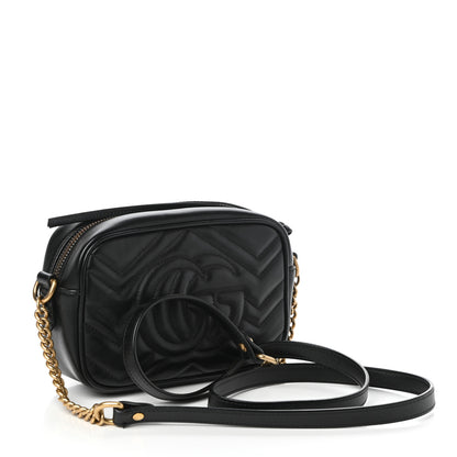 Gucci Calfskin Matelasse Mini GG Marmont Chain Shoulder Bag Black 3 of 9