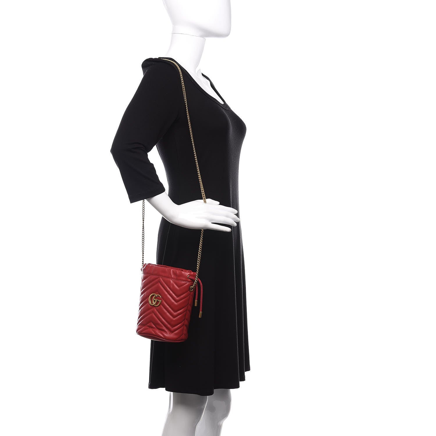 Gucci Calfskin Matelasse Mini GG Marmont 2.0 Bucket Bag Hibiscus Red 2 of 9