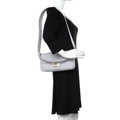 Fendi Cotton Cuoio Bretagna Striped Baguette Grigio White Black 2 of 12