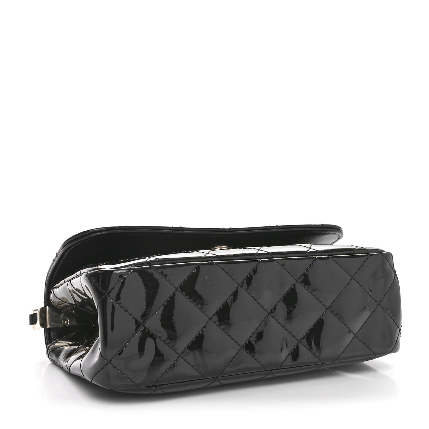 Patent Quilted Top Handle Clutch  Black