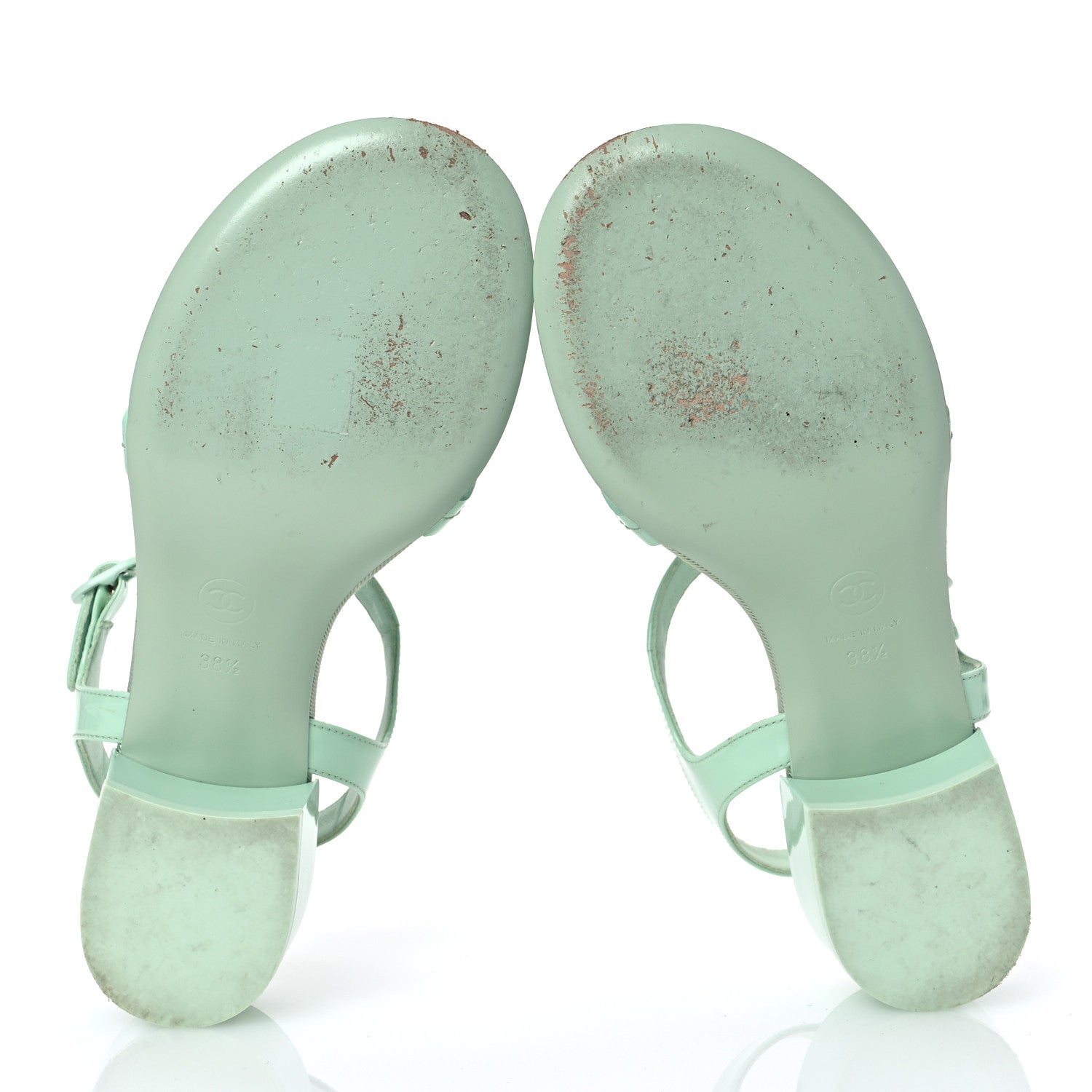 Chanel Patent CC Logo Thong Sandals 38.5 Green 7 of 13