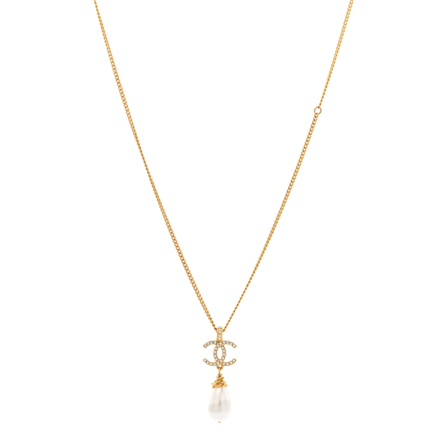 Pearl Crystal Twisted CC Drop Necklace Gold