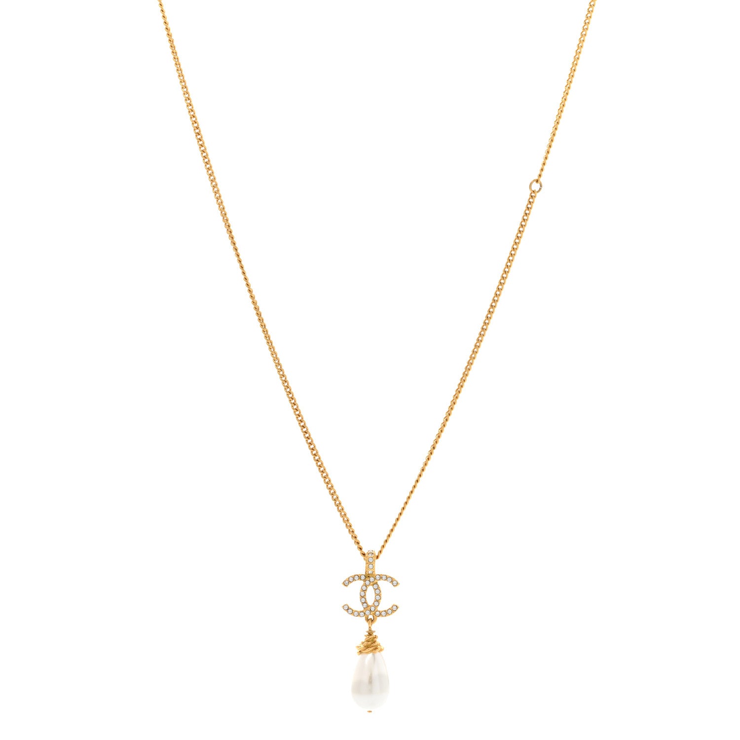 Chanel Pearl Crystal Twisted CC Drop Necklace Gold 1 of 7