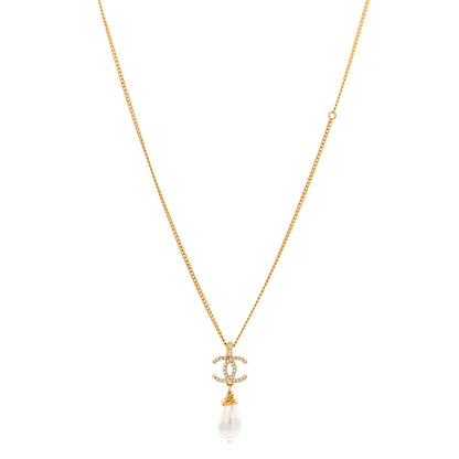 Chanel Pearl Crystal Twisted CC Drop Necklace Gold 1 of 7