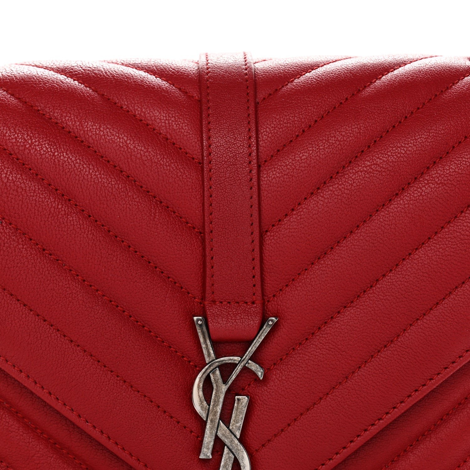Saint Laurent Sheepskin Matelasse Chevron Monogram Medium College Bag Rouge 8 of 12