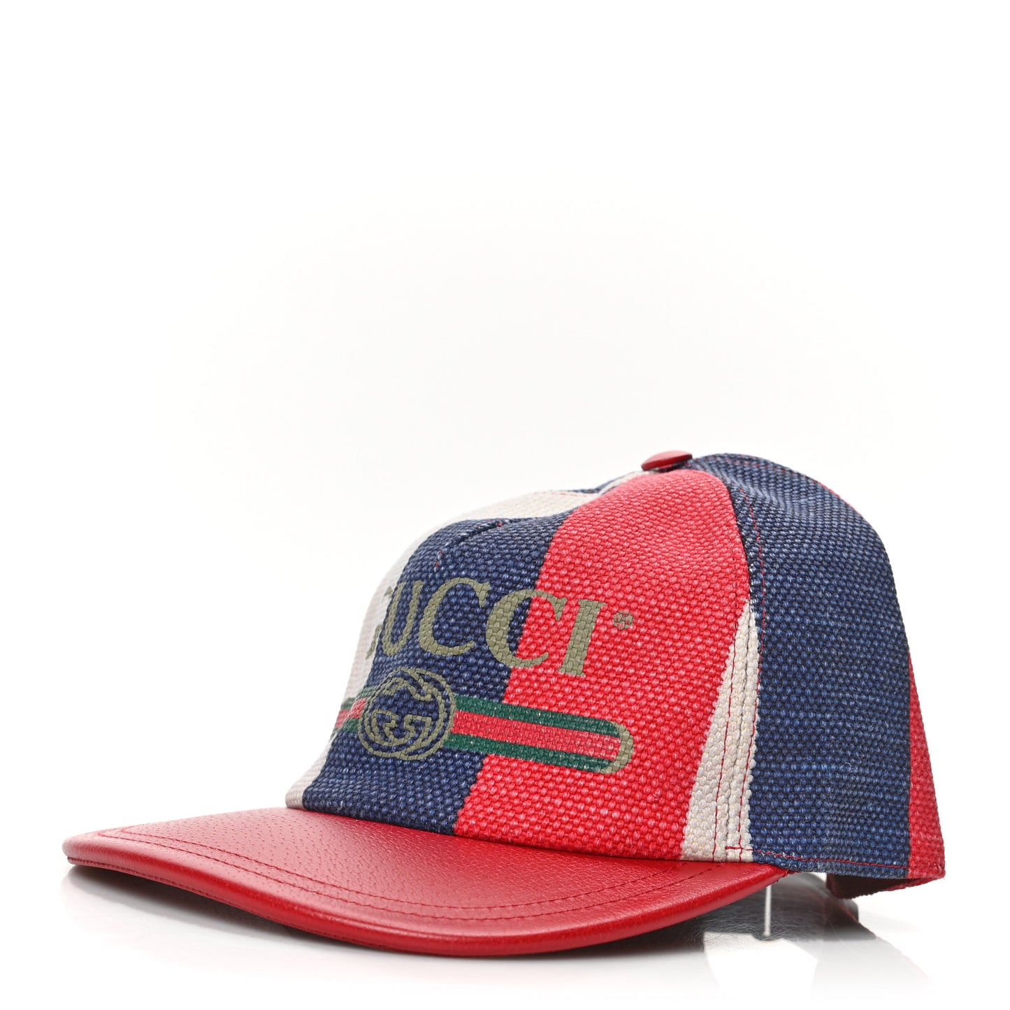 Canvas Textured Calfskin Sylvie Stripe Logo Baseball Hat S White Red