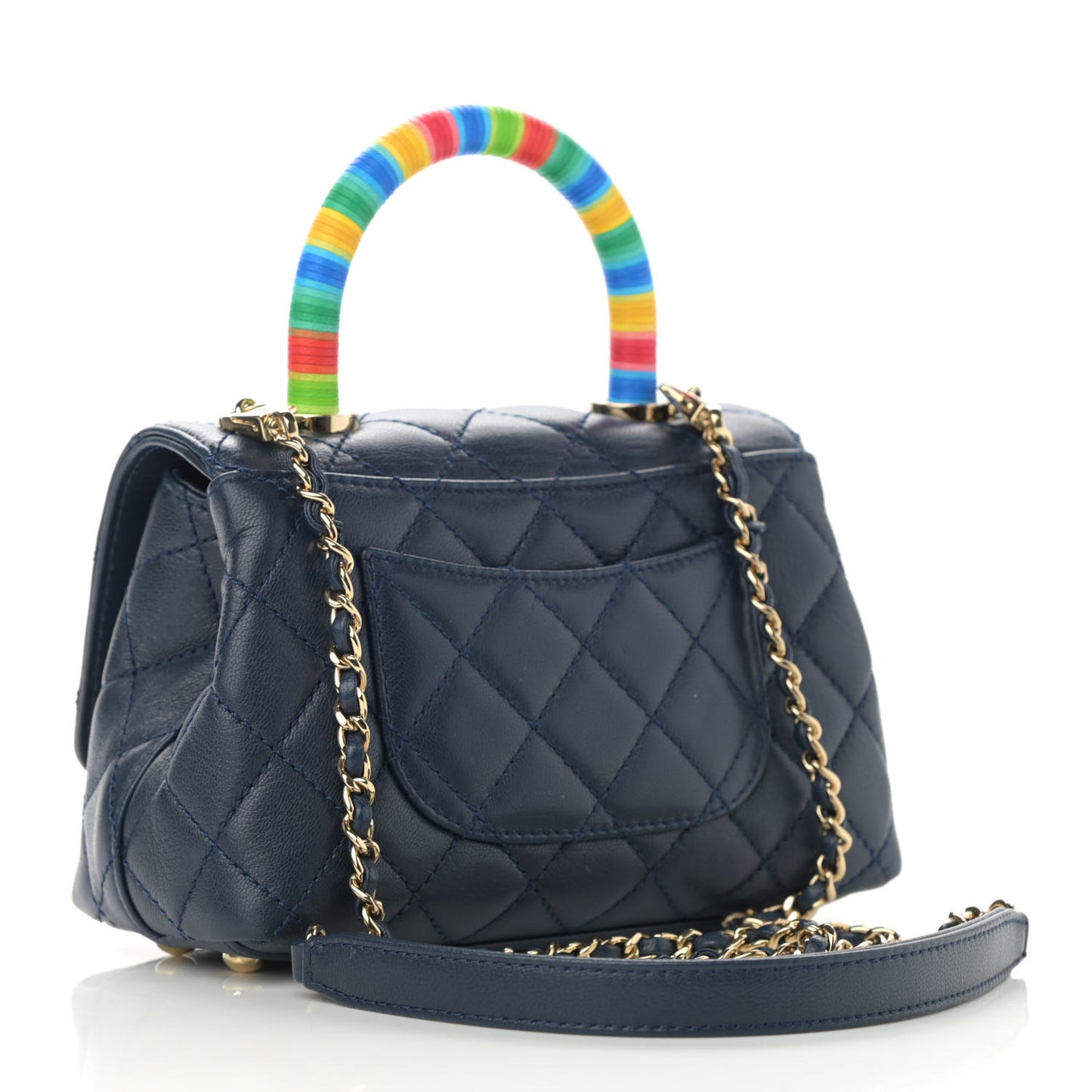 Goatskin Quilted Extra Mini Rainbow Coco Handle Flap Navy Blue