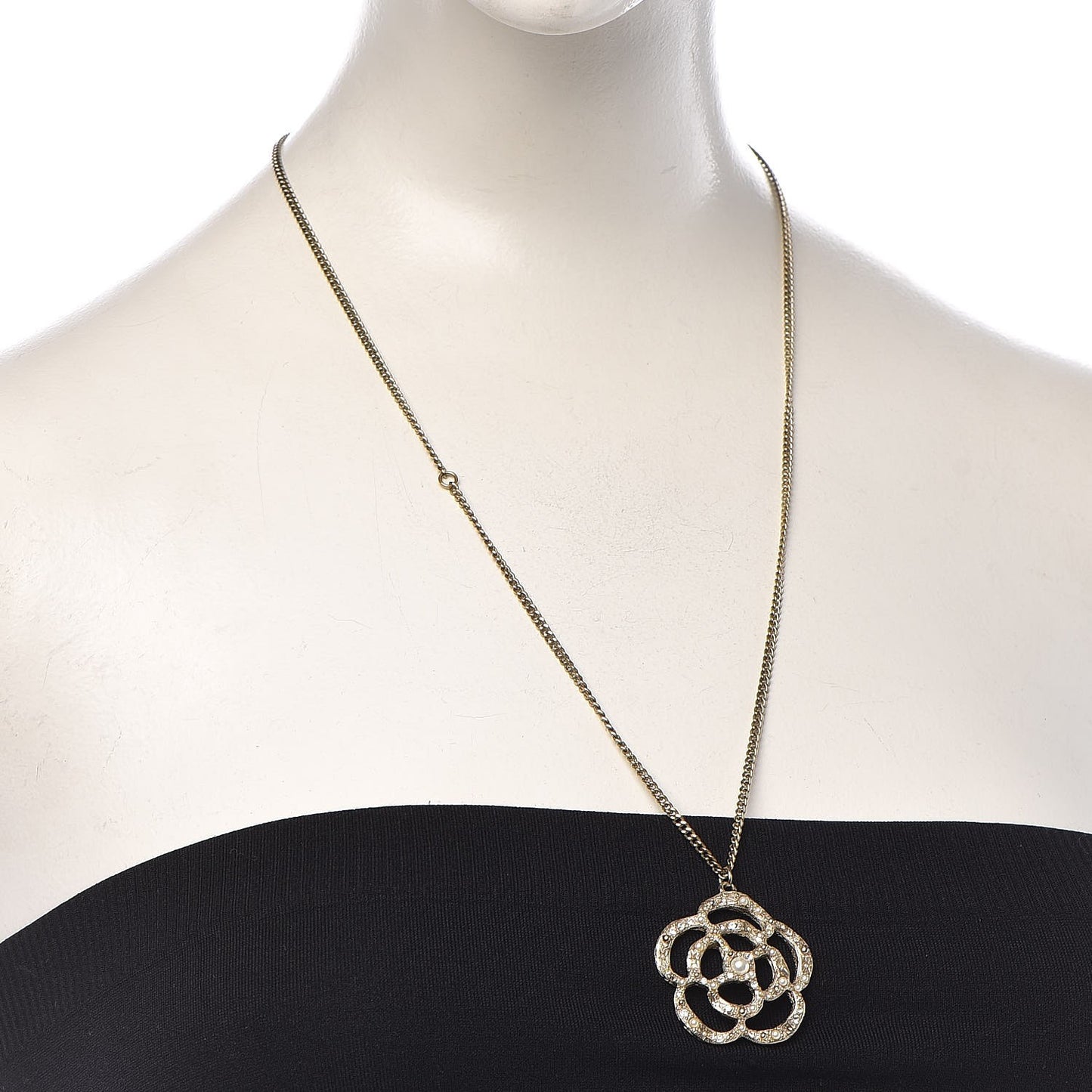 Crystal Pearl Camellia Necklace Gold