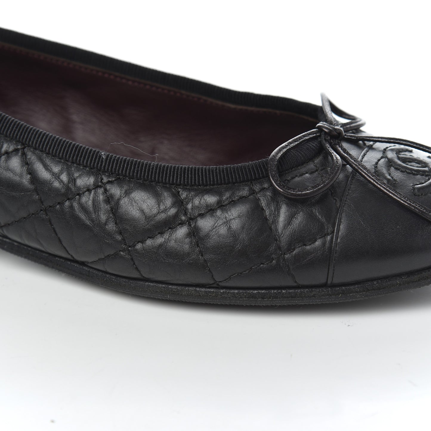 Aged Calfskin Quilted CC Cap Toe Ballerina Flats 36 Black