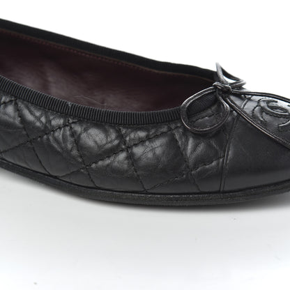 Chanel Aged Calfskin Quilted CC Cap Toe Ballerina Flats 36 Black 17 of 23