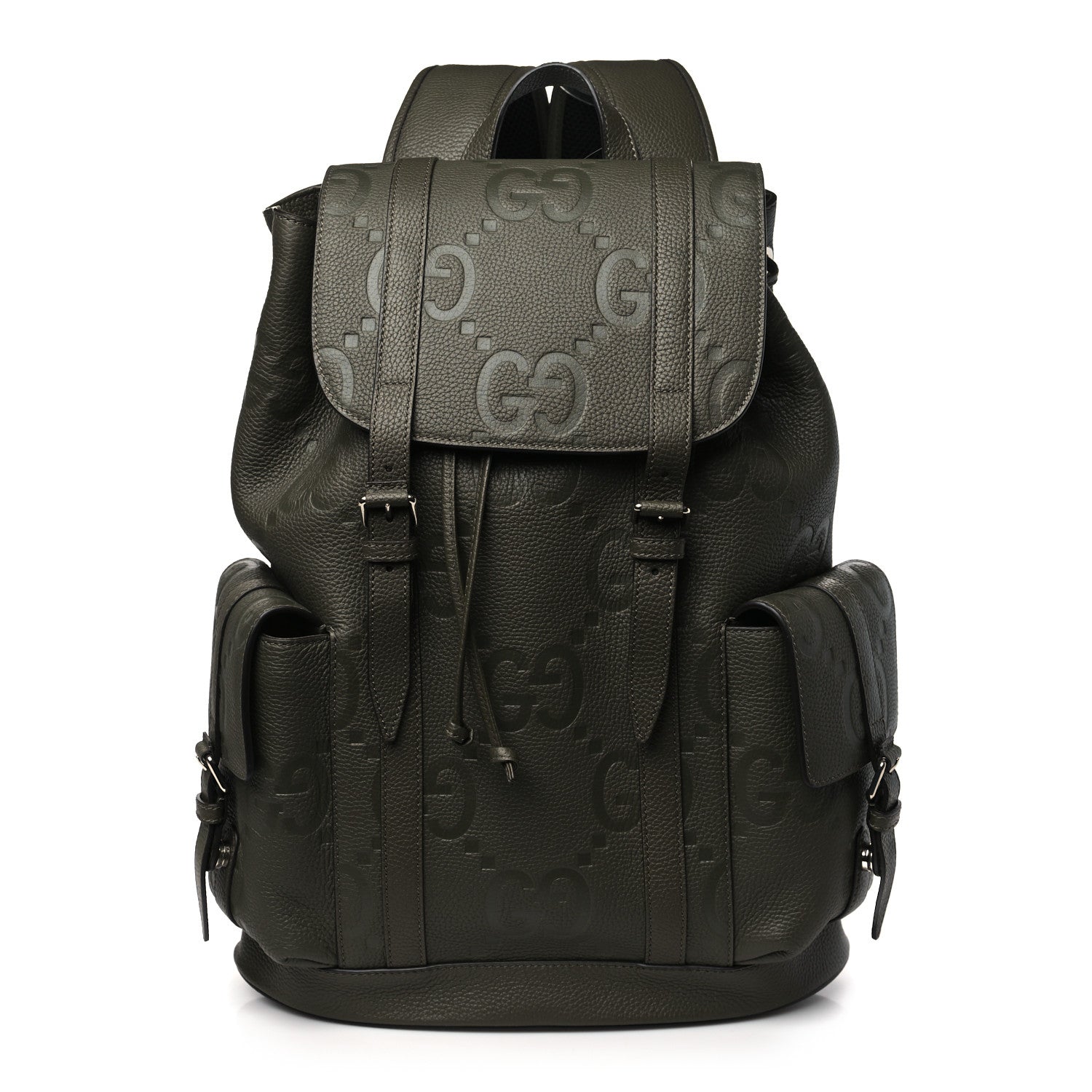 Gucci Piuma Calfskin Jumbo GG Embossed Double Buckle Backpack Dark Vintage Olive 1 of 9