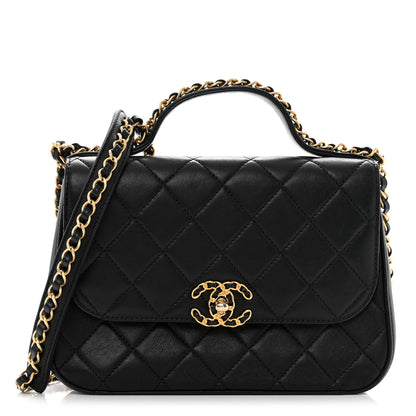 Chanel Lambskin Quilted Small Chain Infinity Top Handle Flap Black 1 of 12