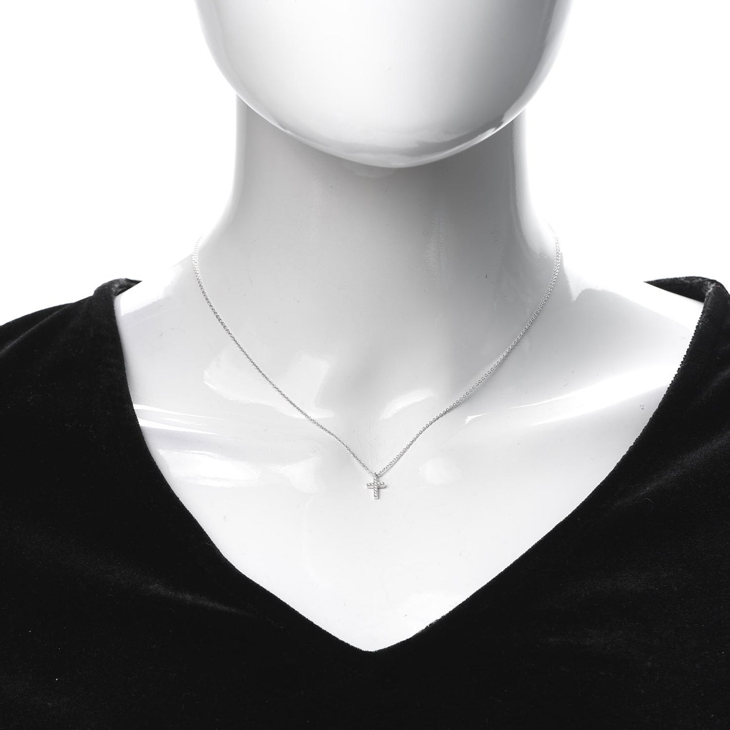 18K White Gold Diamond Mini Cross Pendant Necklace