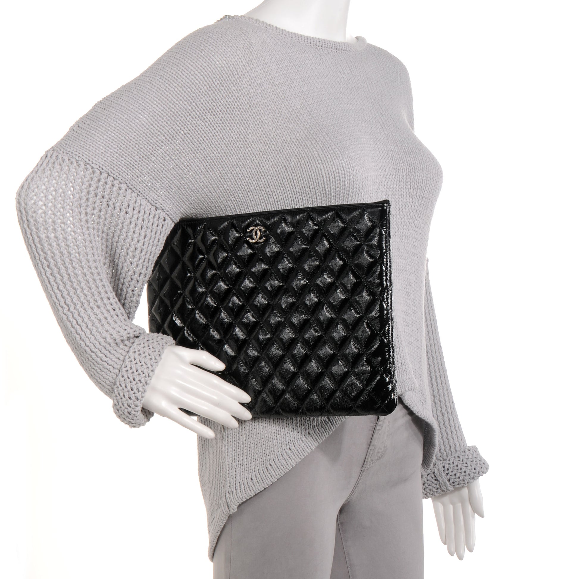 Chanel Patent Quilted Large Cosmetic Case Black 2 of 8
