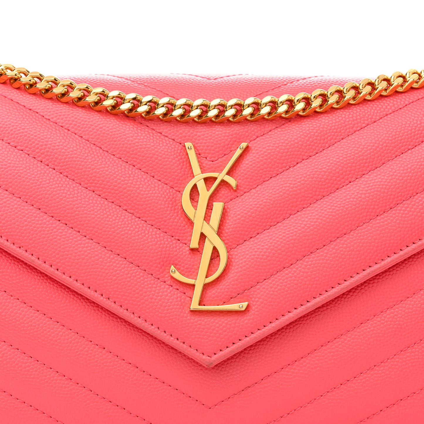Grain De Poudre Matelasse Chevron Monogram Chain Wallet Rose Clair