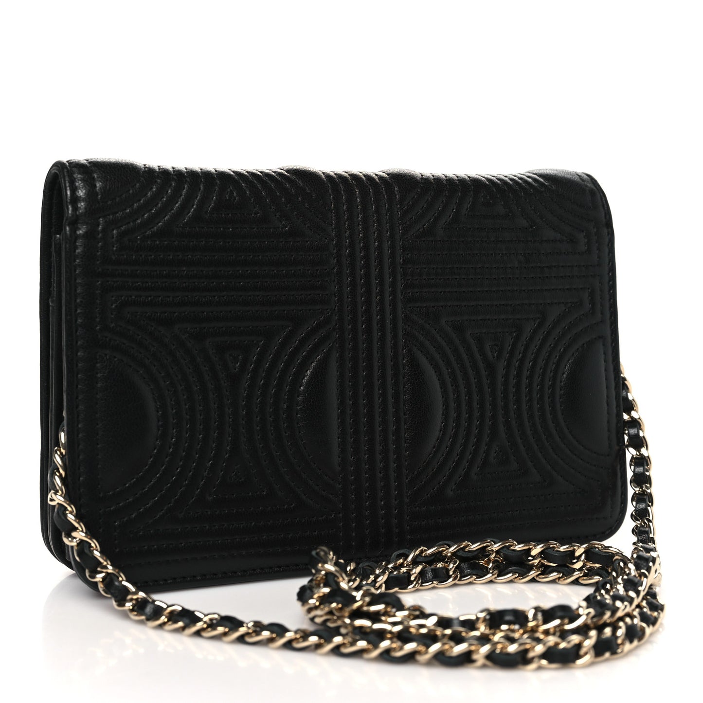 Lambskin Quilted Korean Garden Wallet On Chain WOC Black