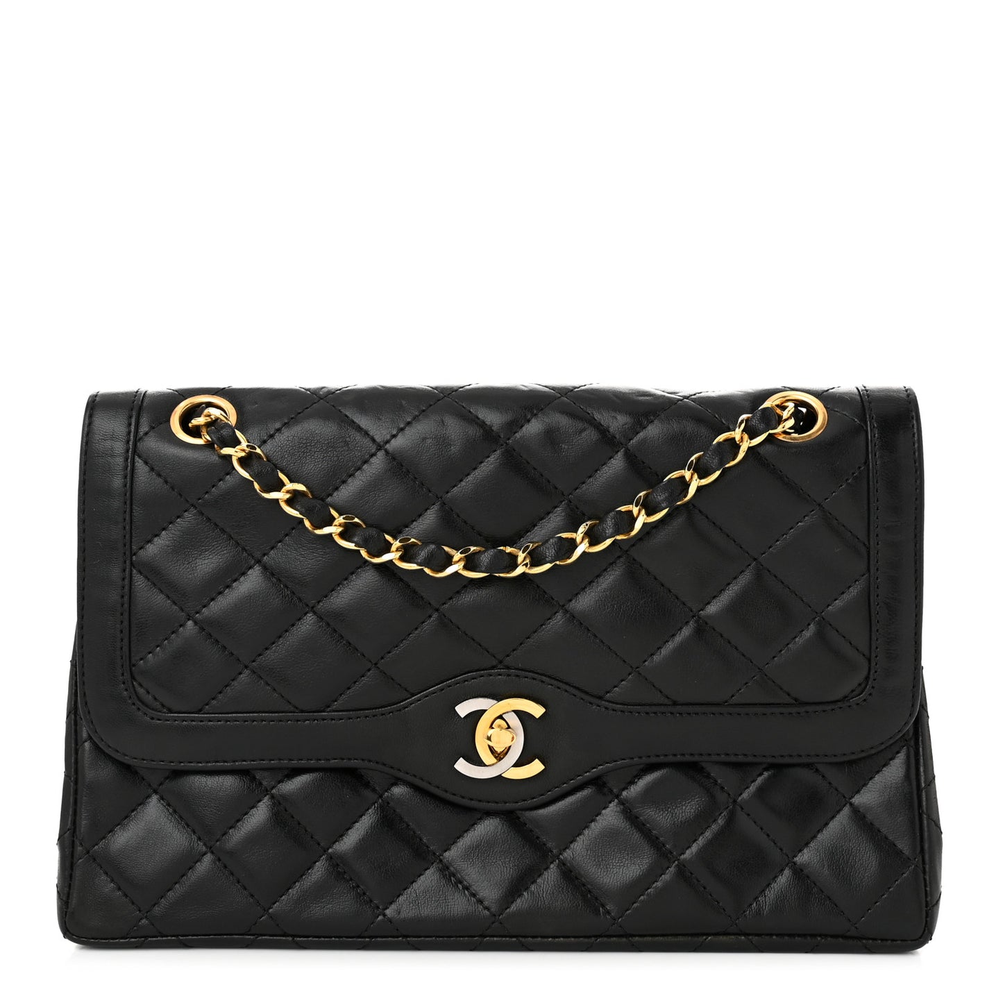Lambskin Quilted Medium Double Flap Black