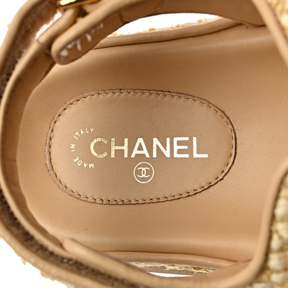 Chanel Braided Fabric Velcro Dad Sandals 38 Beige 6 of 9