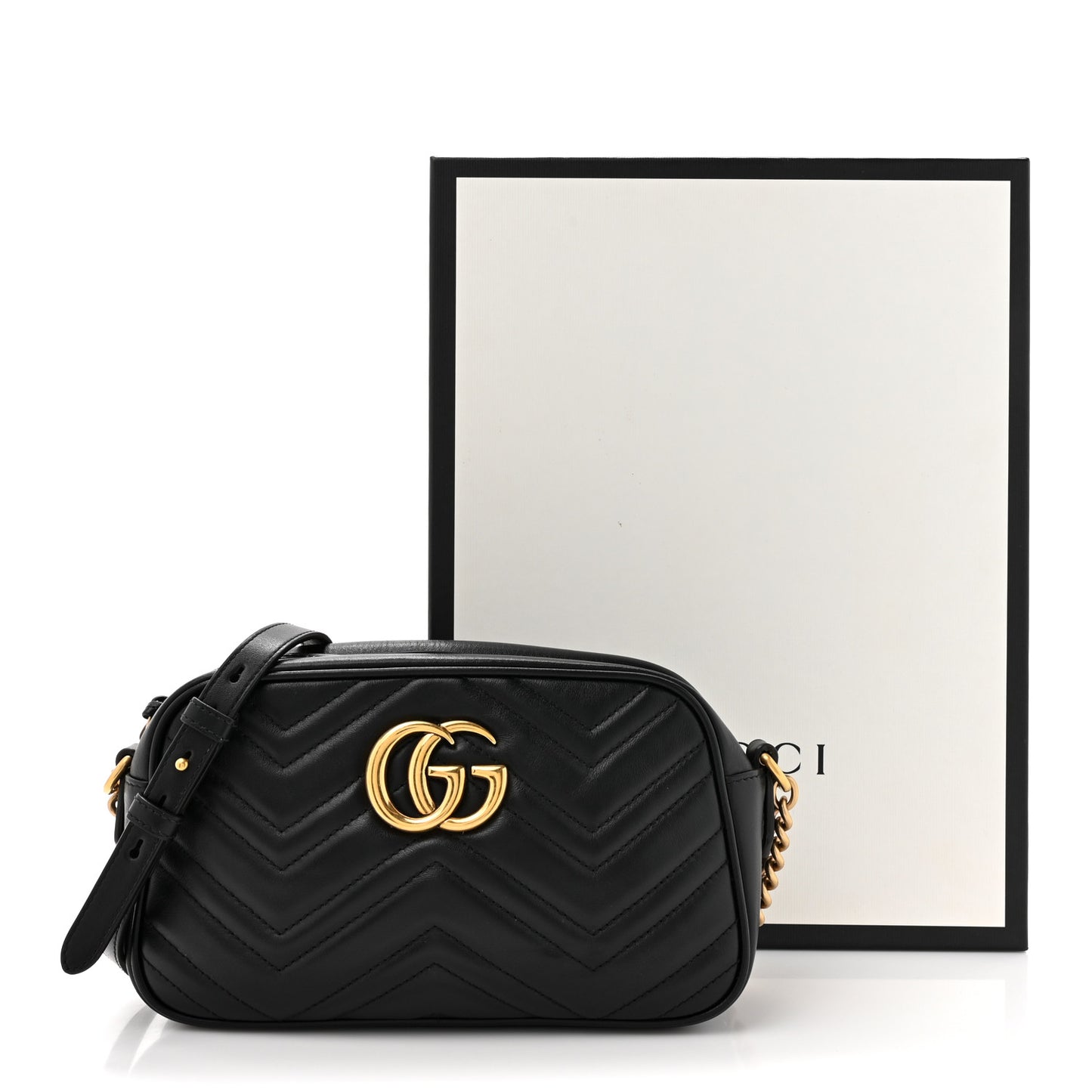 Calfskin Matelasse Small GG Marmont Chain Shoulder Bag Black